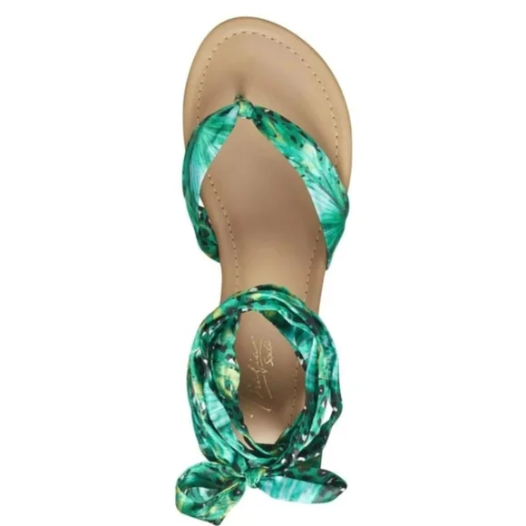 NWOB Thalia Sodi Womens Floral Joleyn Ribbon Tie Sandal Green Tropical Sz 7M - Picture 2 of 12
